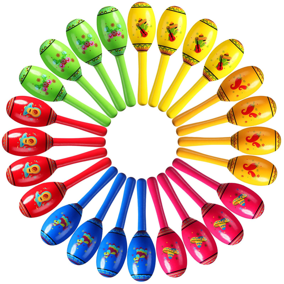 Yunsailing mini wooden fiesta maracas showing six designs for a vibrant party ambience
