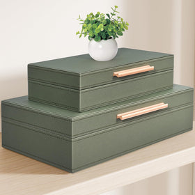 YUNSCEND decorative box green with rose metal handle for keepsake storage.