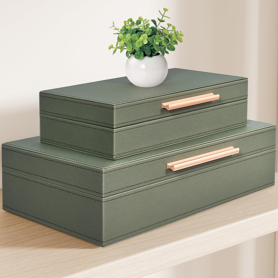 YUNSCEND decorative box green with rose metal handle for keepsake storage.