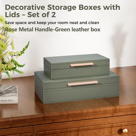 YUNSCEND green decorative box with lid and exterior in PU leather.