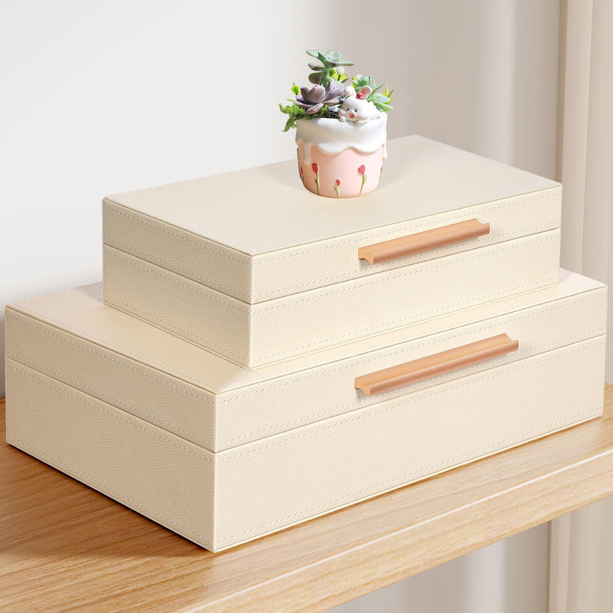 YUNSCEND decorative box with rose metal handle front view keeps desk neat and stylish