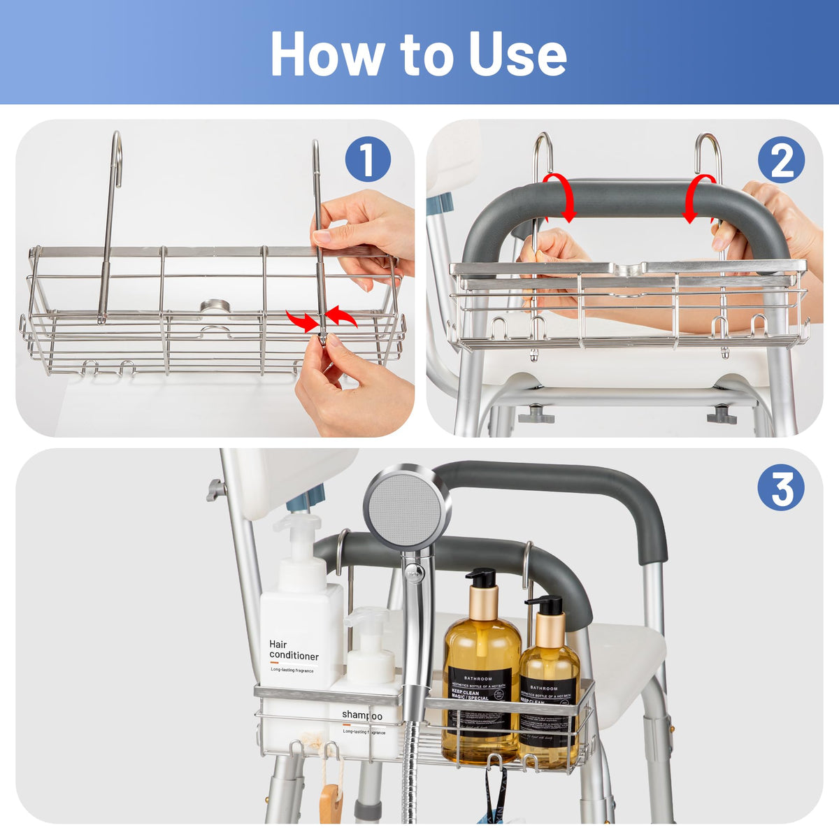 YUOROS shower caddy supports daily routines with reachable storage.