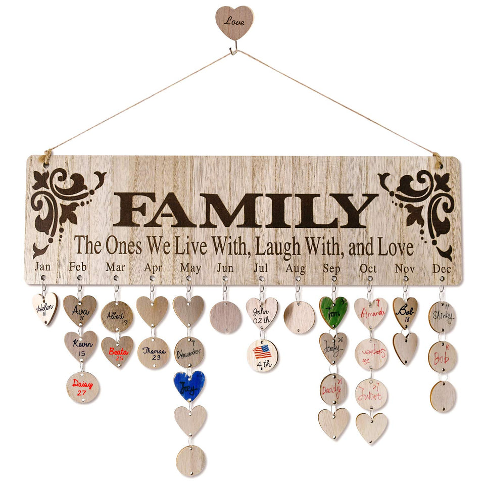 YuQi wooden calendar board displaying family dates for easy reminders.