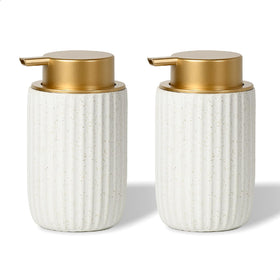 YURIAERY 2-pack speckled white ceramic foam dispensers on bathroom counter