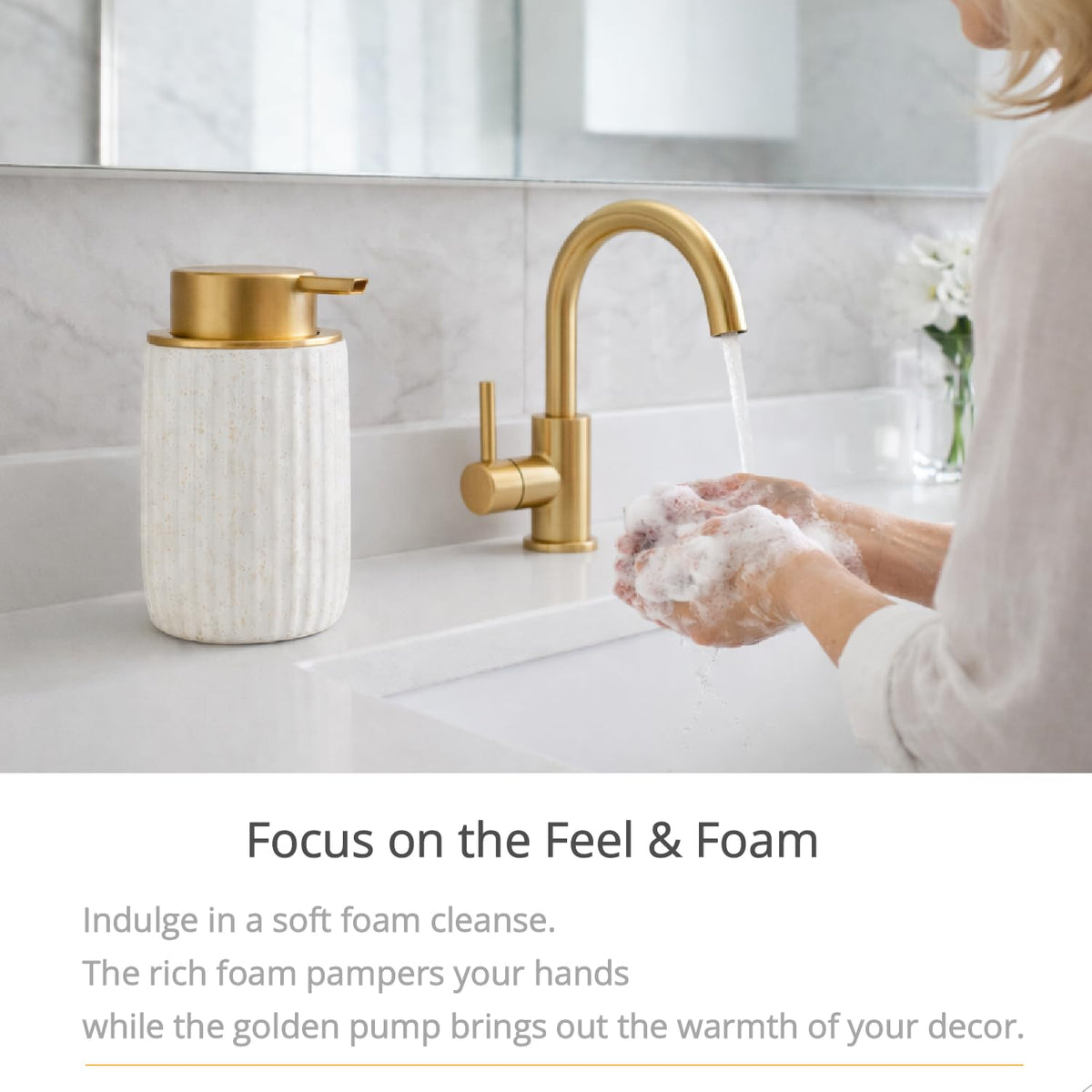 YURIAERY foam pump close-up with golden top adds a luxe touch
