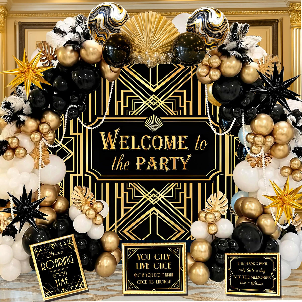 Yusino roaring twenties backdrop enhances a speakeasy vibe at any party.