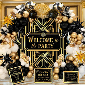 Yusino roaring twenties backdrop enhances a speakeasy vibe at any party.