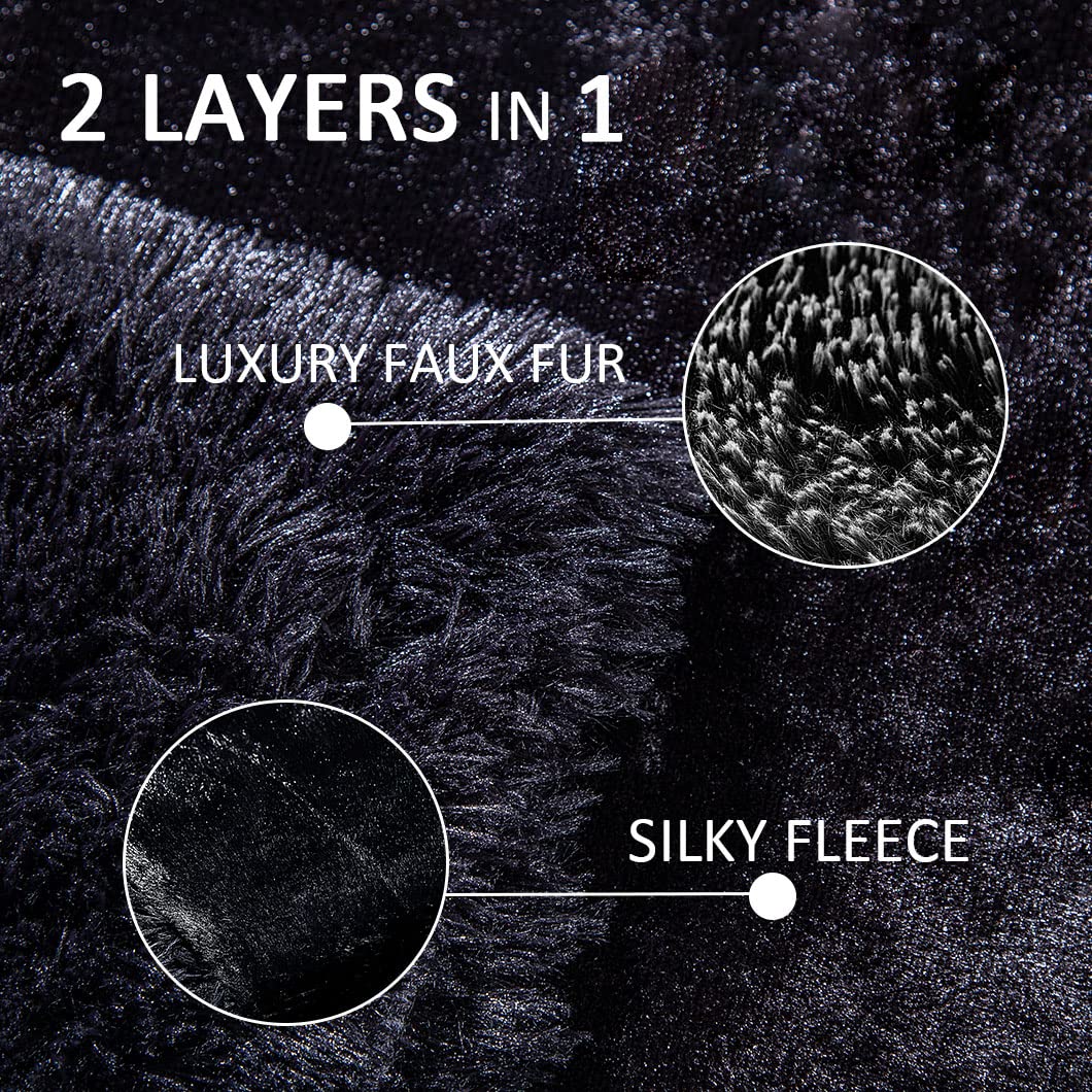 YUSOKI black faux fur throw used as a modern living room accent
