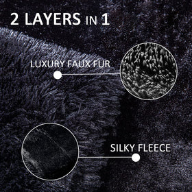 YUSOKI black faux fur throw used as a modern living room accent