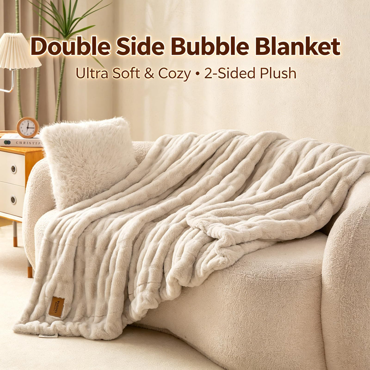 YUSOKI ultra-soft throw blanket on sofa, perfect for cozy evenings.