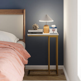 Yusong C-Shaped End Table with adjustable feet protects floors.