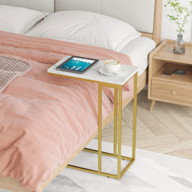 Yusong C-Shaped End Table fits over bed or sofa edge.
