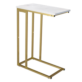 Yusong C-Shaped End Table with gold marble top adds style and function.