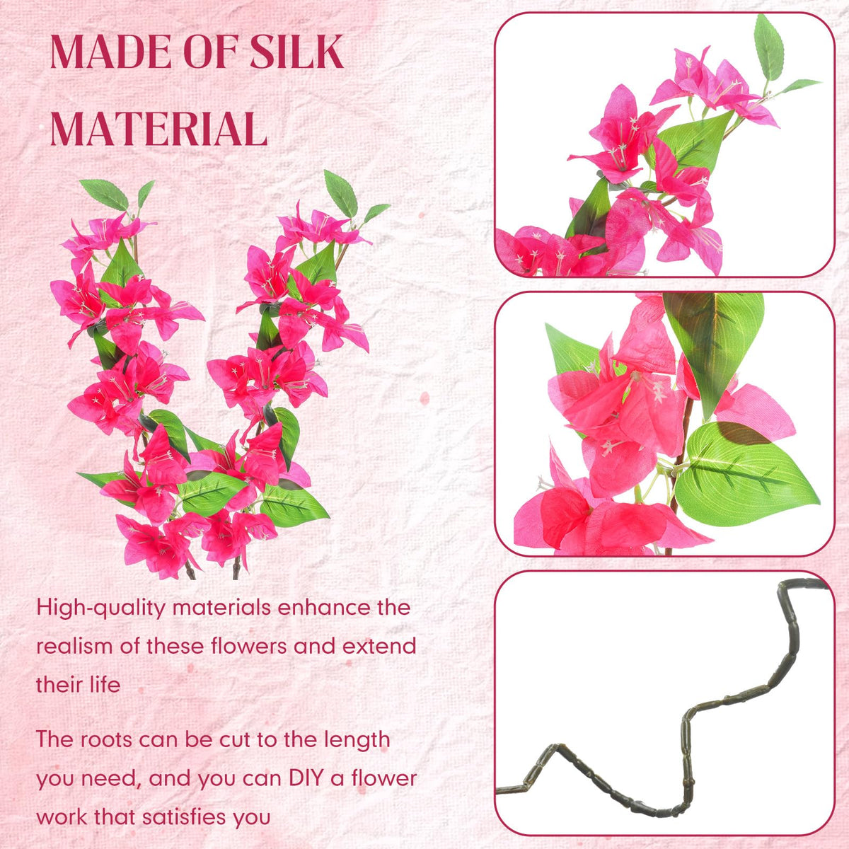 Yuxung bougainvillea stems in vase offer easy arrangement options.