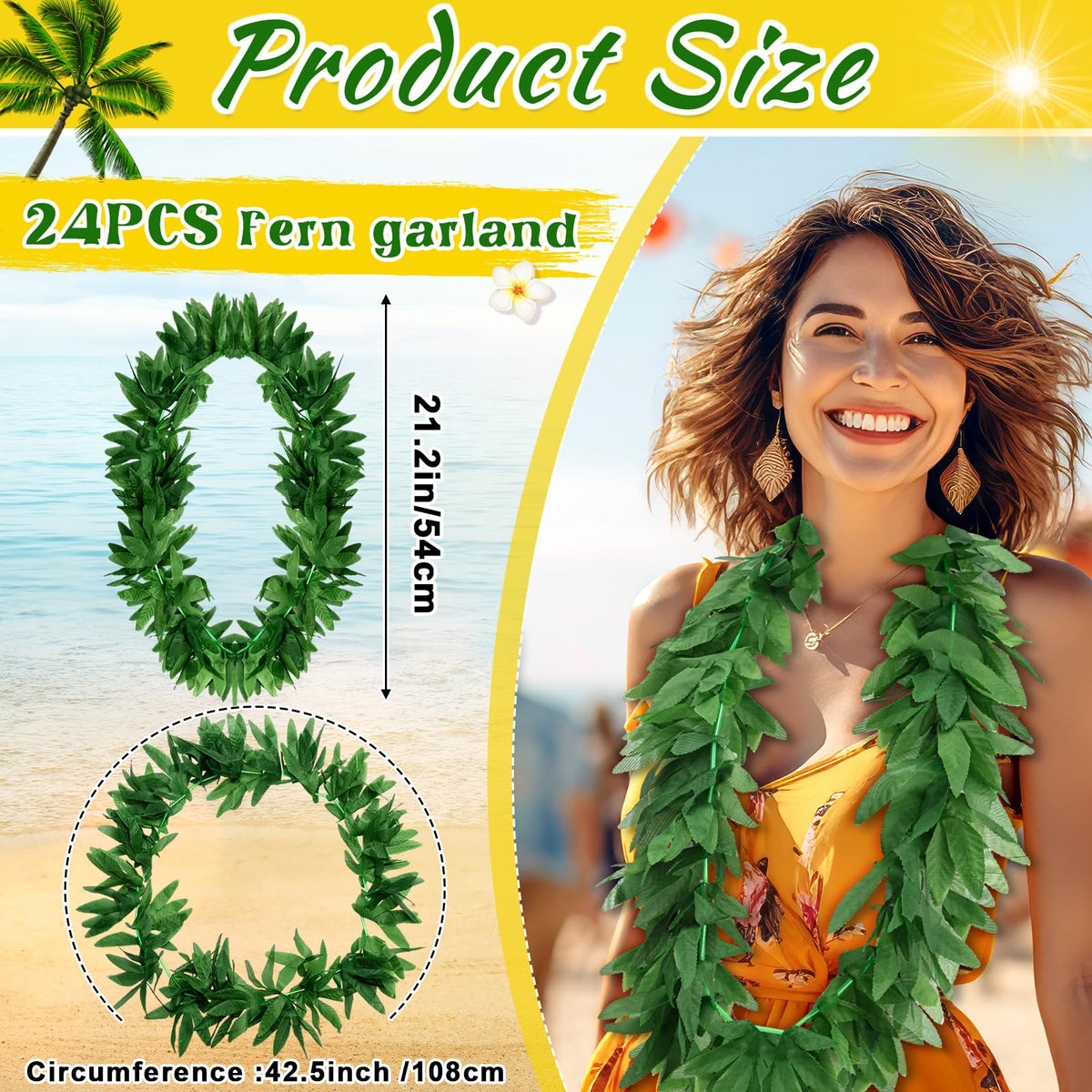 Yuxung polyester fern leaf detail highlighting durable, reusable lei garlands