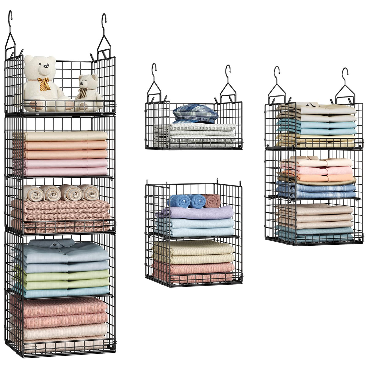 Yuyetuyo 5-tier organizer on rod increases closet space and accessibility.