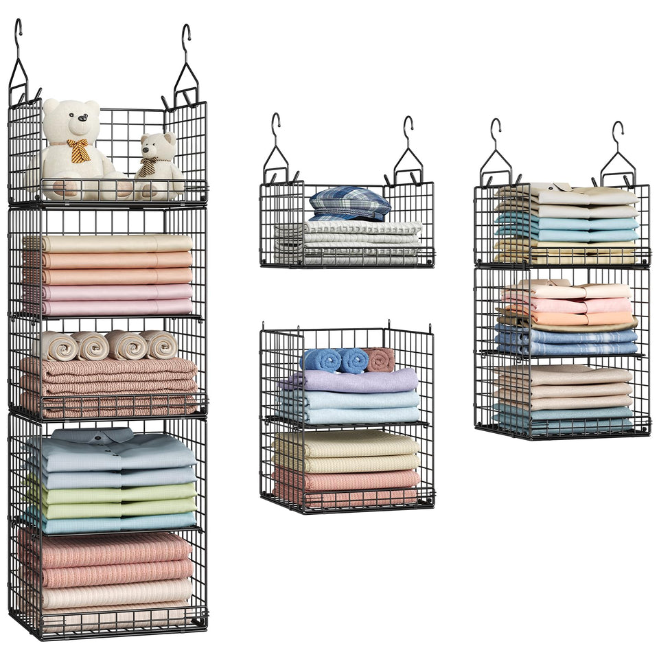 Yuyetuyo 5-tier organizer on rod increases closet space and accessibility.