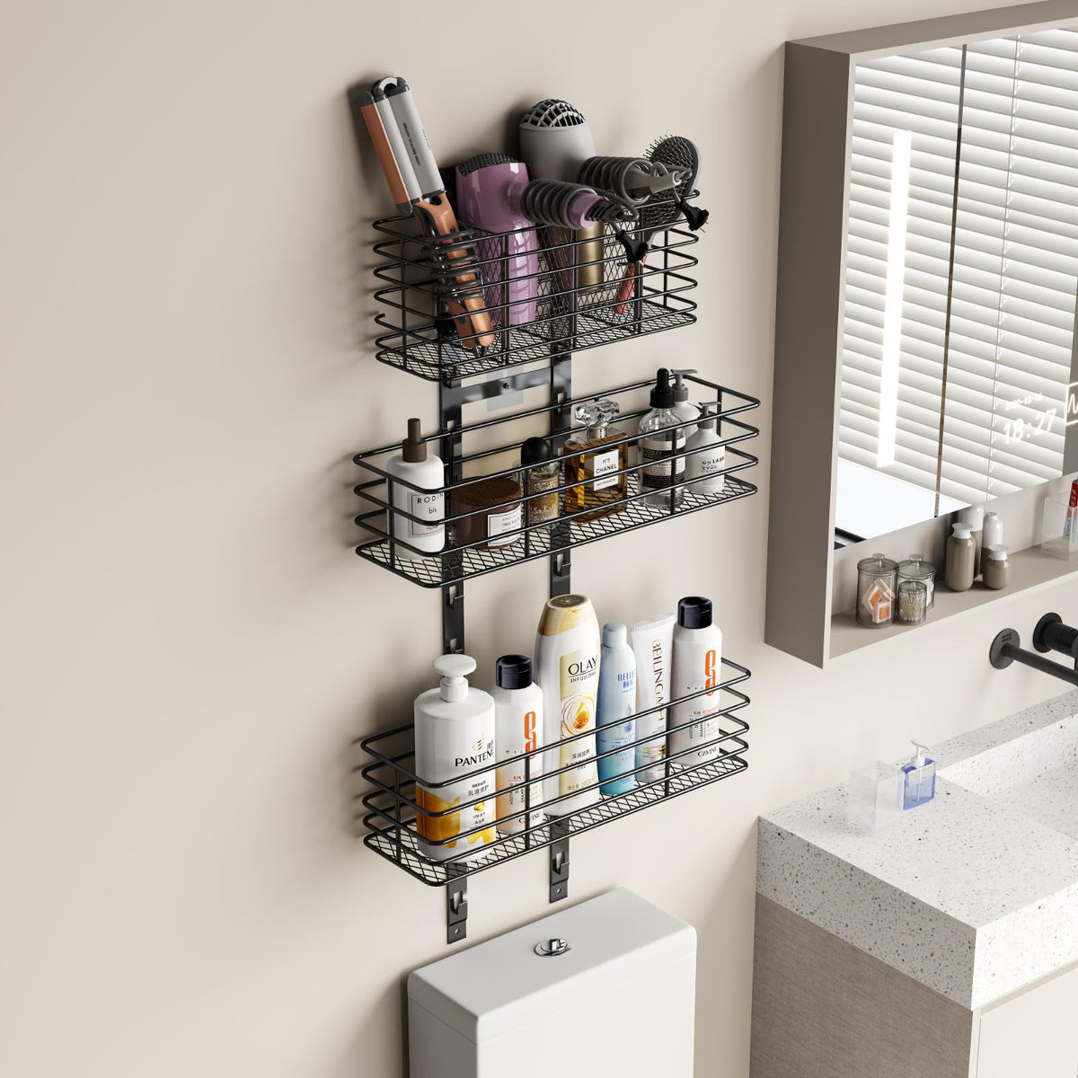 Yuyetuyo iron-wire dividers in hot-tool basket for organized storage