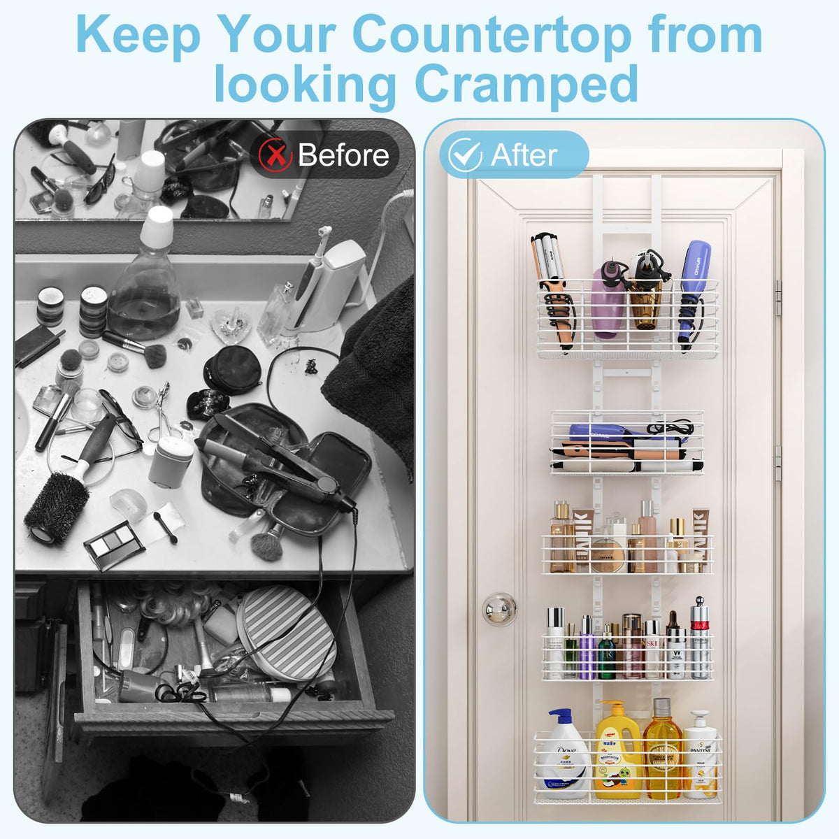 Yuyetuyo iron wire dividers keep hot tools organized in one basket.