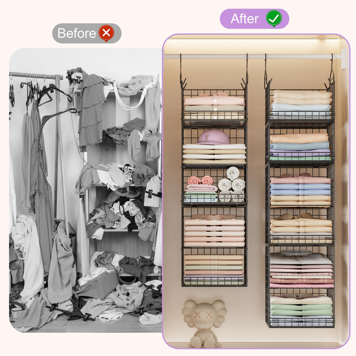 Yuyetuyo packaging includes baskets, hooks, dividers and mounting hardware