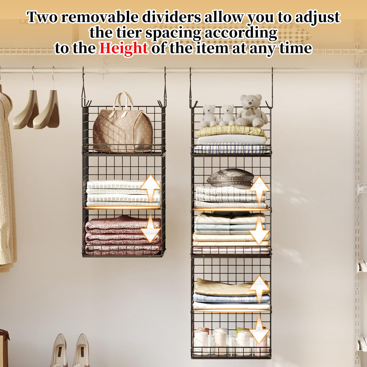 Yuyetuyo separable shelves with hook pairs offer flexible storage options.