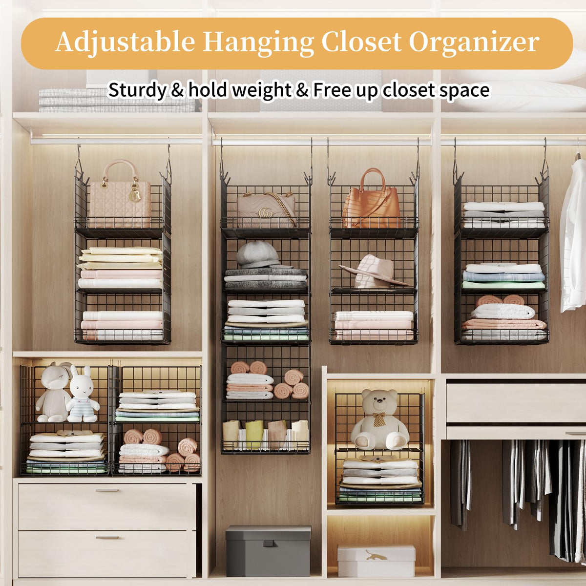 Yuyetuyo sturdy closet hooks provide secure garment hanging.