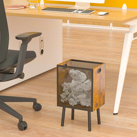 Yuyetuyo wood-grain MDF trash bin with warm, stylish appeal.