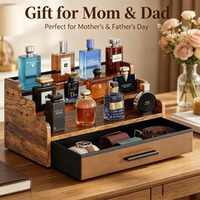 Yuzehuaza 3 Tier Cologne Stand drawer open reveals fabric-lined interior for protection.