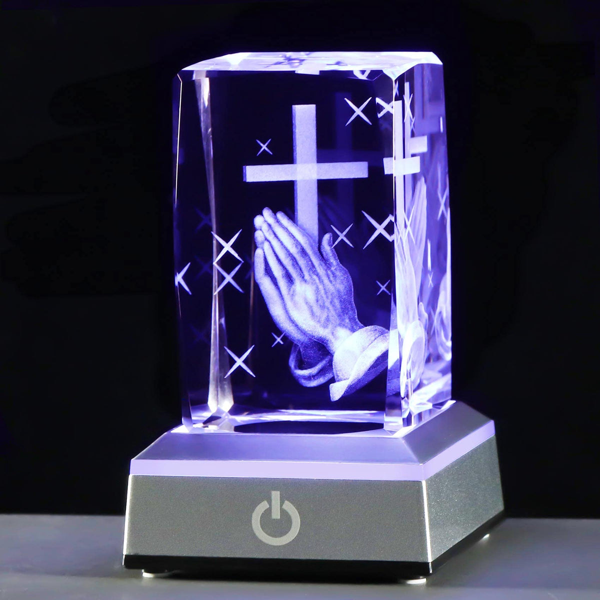 YWHL 3D crystal cross with color-changing LED base for elegant display