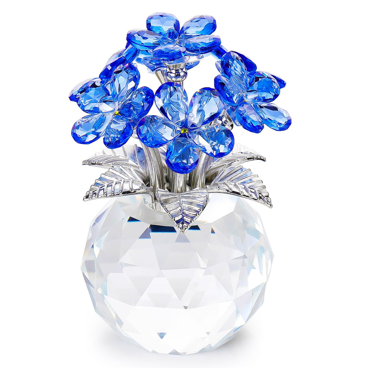 YWHL blue crystal forget-me-not flower figurine showcasing radiant craftsmanship for keepsake