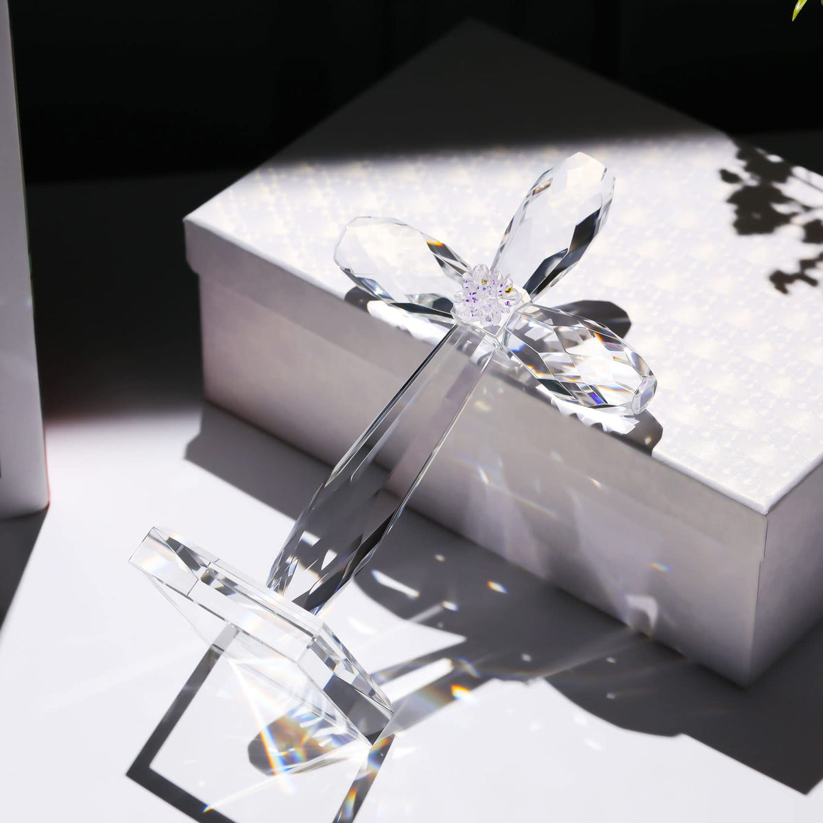YWHL crystal cross decor on shelf brightening a room