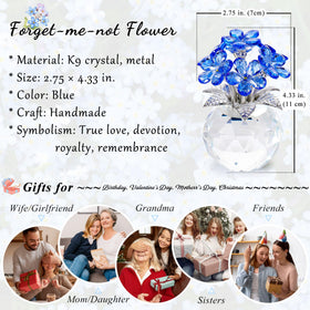 Crystal flower with metal stem and leaves for durable display