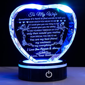 YWHL crystal heart engraved quote glows beautifully as an anniversary keepsake