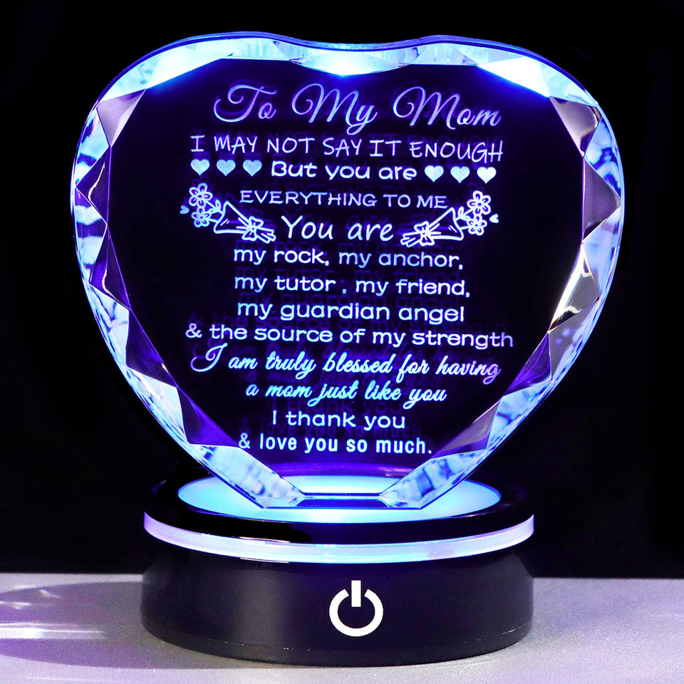 YWHL crystal heart keepsake with LED base for sentimental desk display