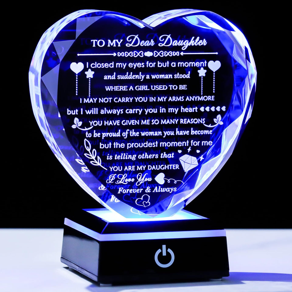 YWHL crystal heart keepsake with laser engraving for a lasting sentimental gift.