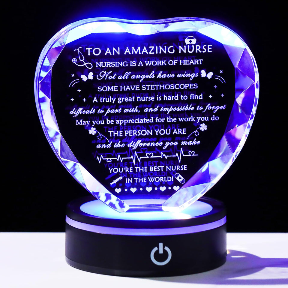 YWHL crystal heart nurse gift with LED base, a timeless keepsake for Nurses Week