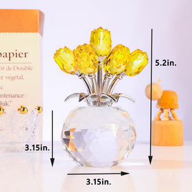 YWHL crystal yellow rose figurine round vase on display with refined crystal sparkle.