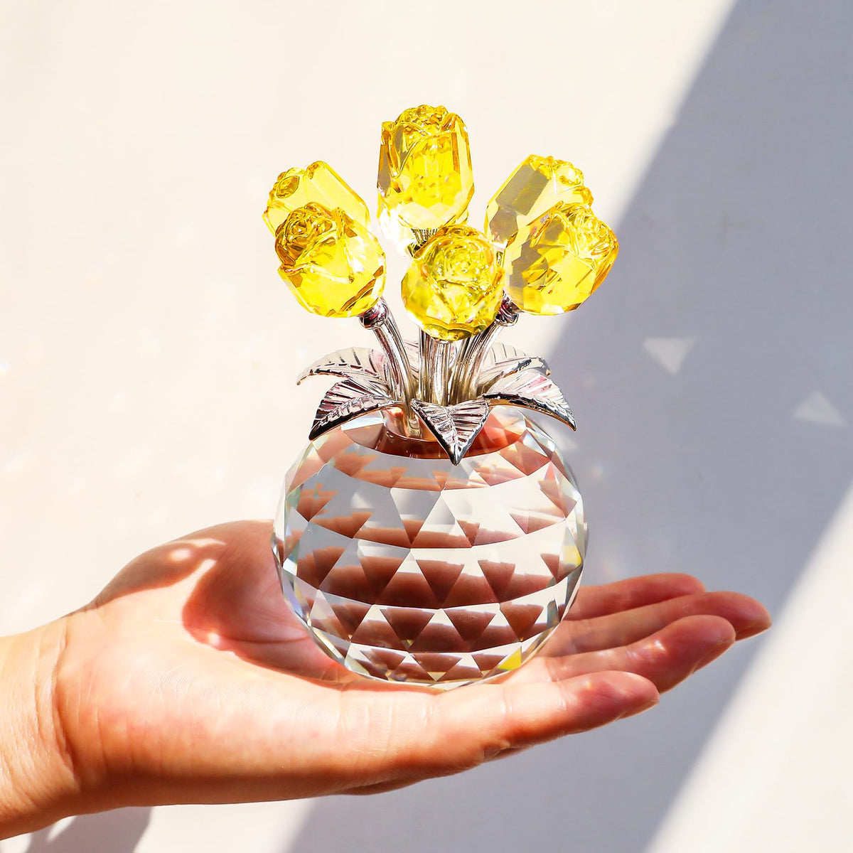 YWHL crystal yellow rose decor brightens living spaces with a soft, luminous glow.