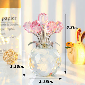YWHL handcrafted rose crystal sculpture enhances shelves with sparkling beauty.