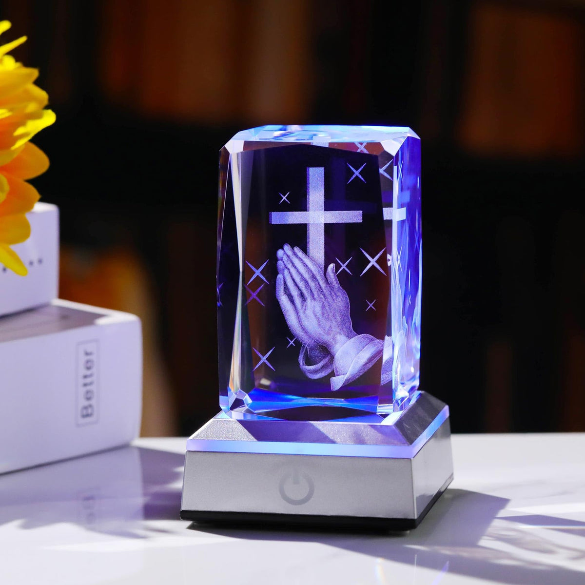 Clear K9 crystal cross with laser engraving accents