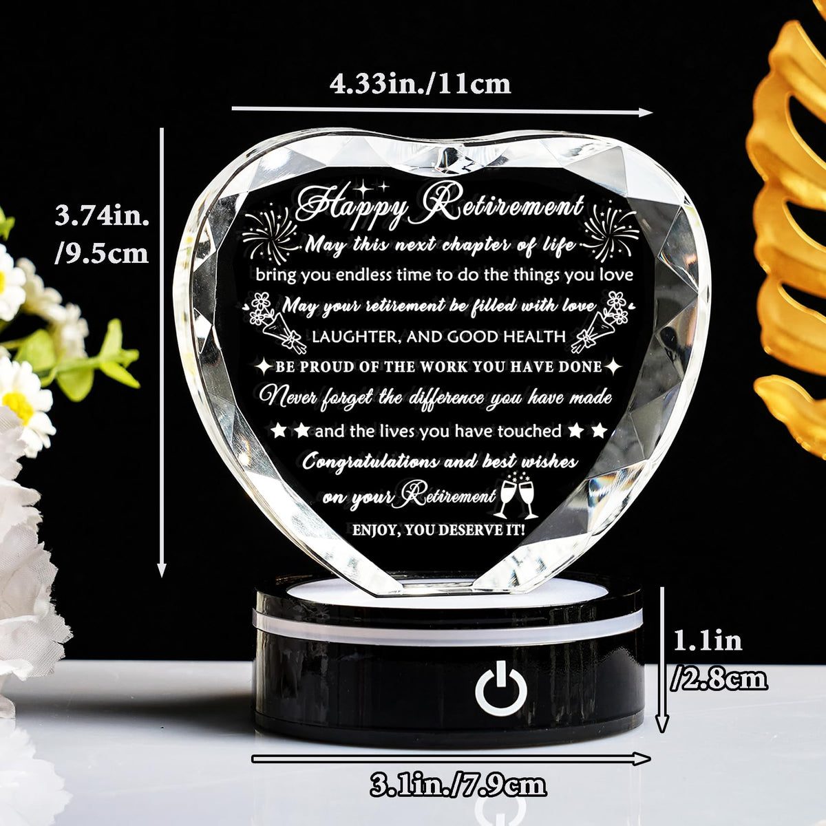 YWHL laser-engraved quote inside crystal preserves a personal message