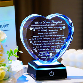 YWHL laser-engraved quote on crystal conveys a personal message.