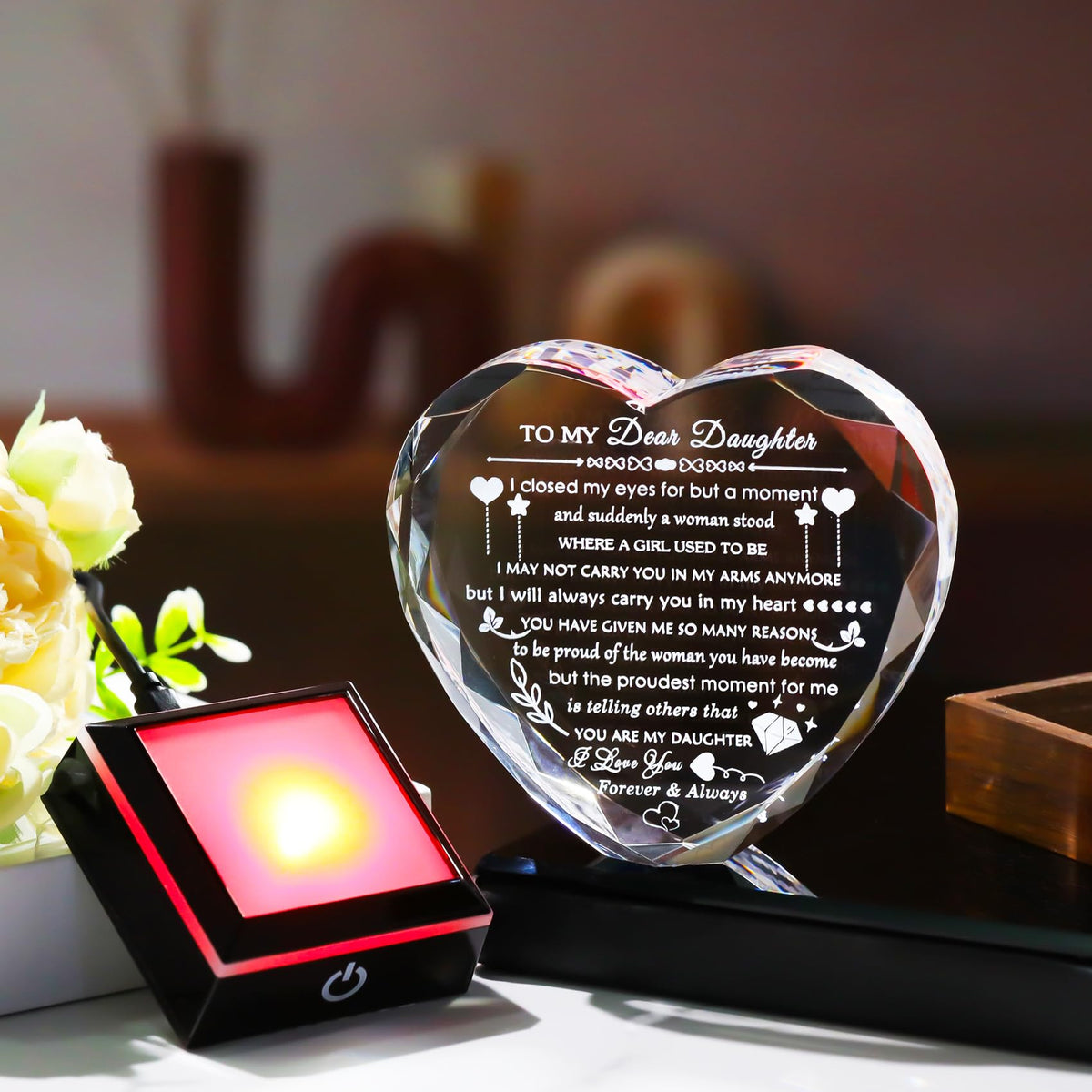 YWHL LED base with color-changing lights enhances the crystal display and mood.