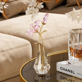 YWHL pink glass lily detail catching light for room accent