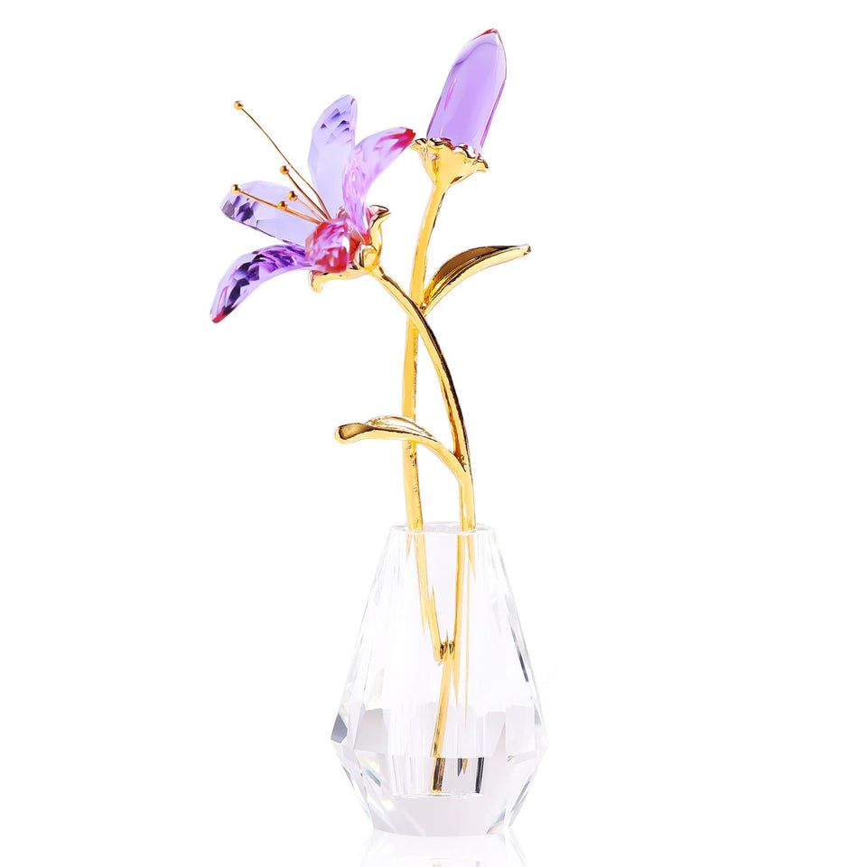 YWHL purple crystal lily figurine adds elegant sparkle to home decor.