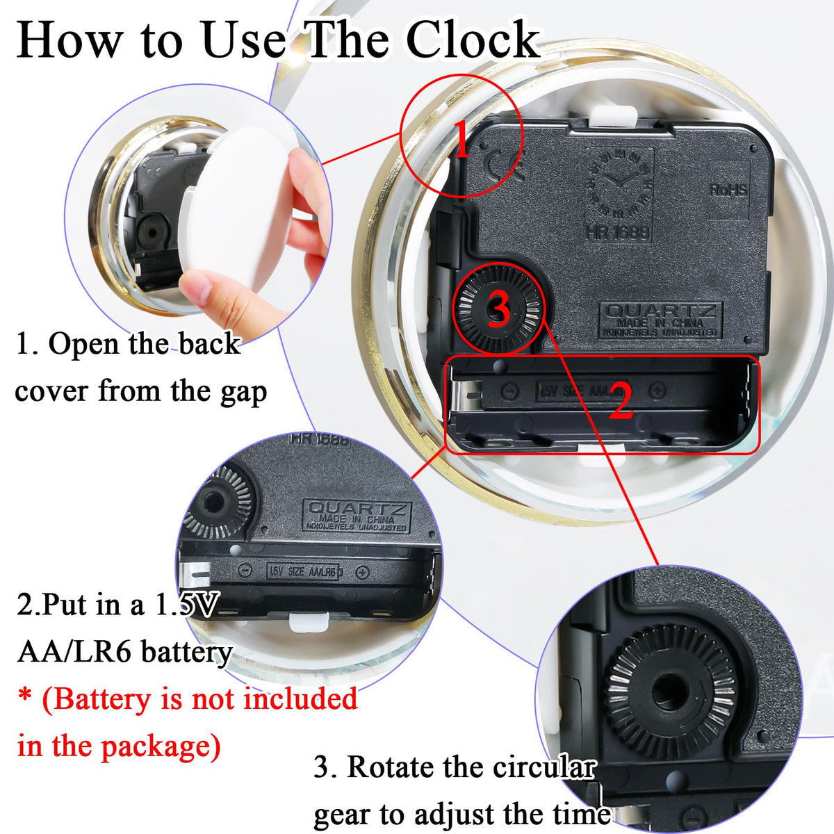 YWHL quartz clock front view showing clear time display