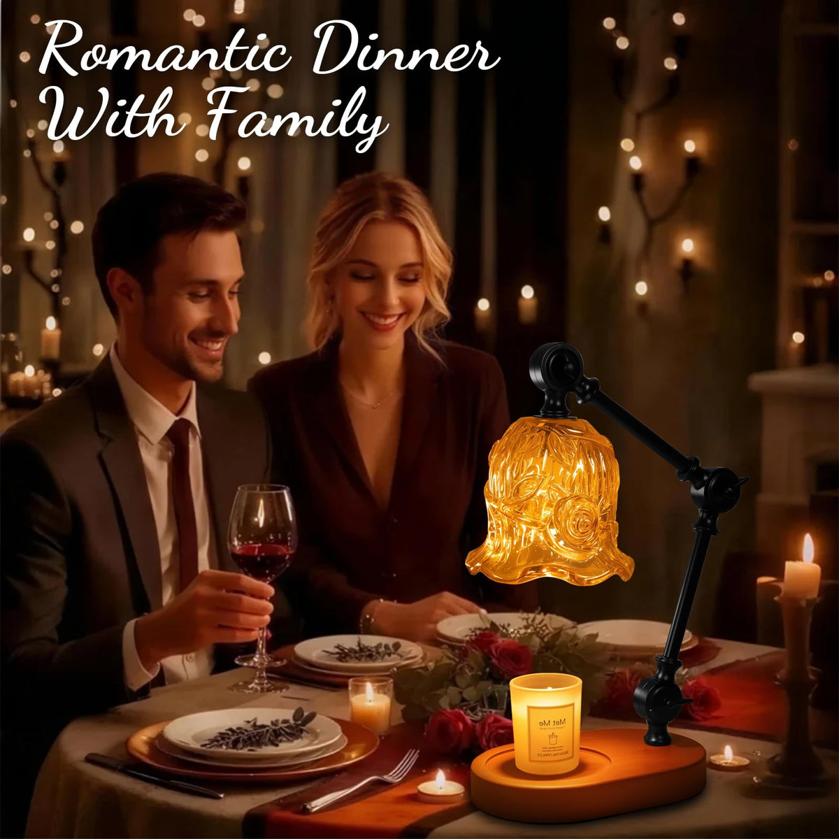 YWYWLED Amber Flower warmer adjustable height setup fits candles of various sizes