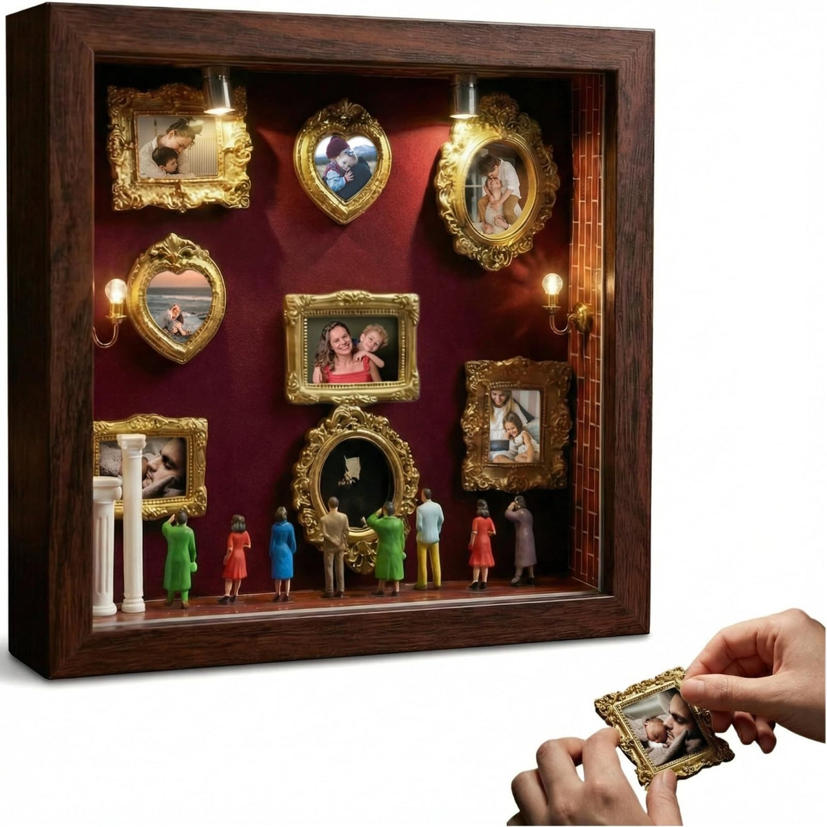 YXESO DIY mini museum silhouette box in walnut highlights cherished memories with a rich wood finish