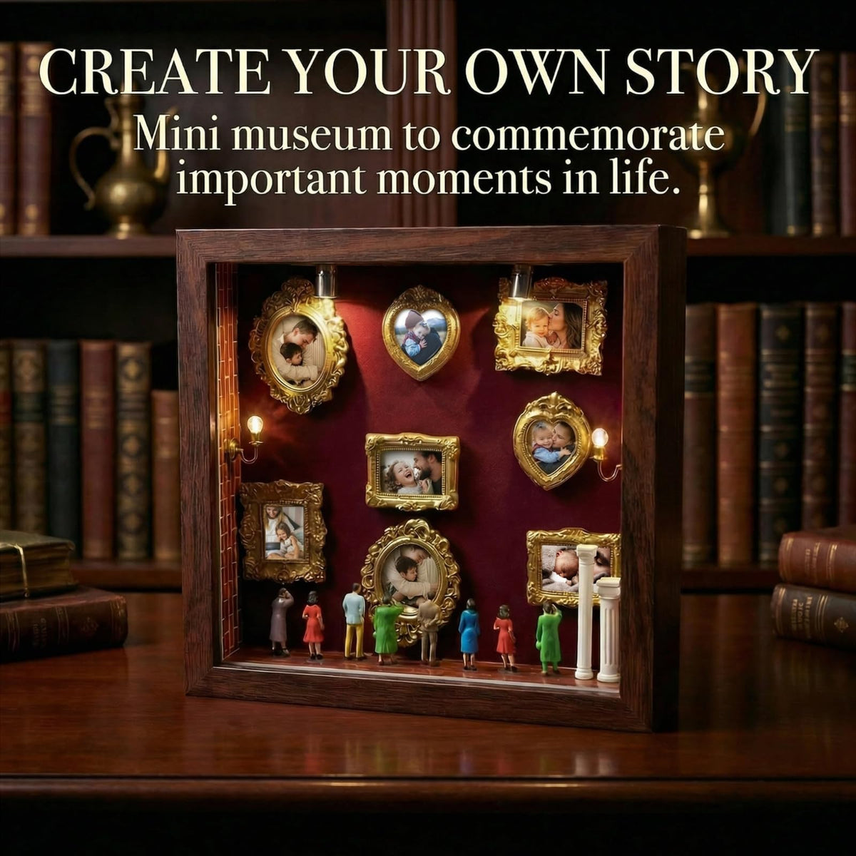 YXESO handcrafted figurines complete the scene for a heartfelt customized memory exhibit
