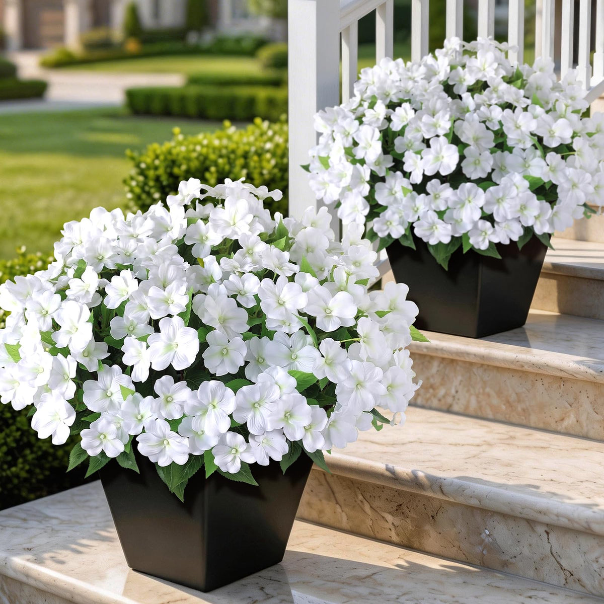 YXZZWL 16-inch artificial impatiens outdoors for vibrant, maintenance-free color.